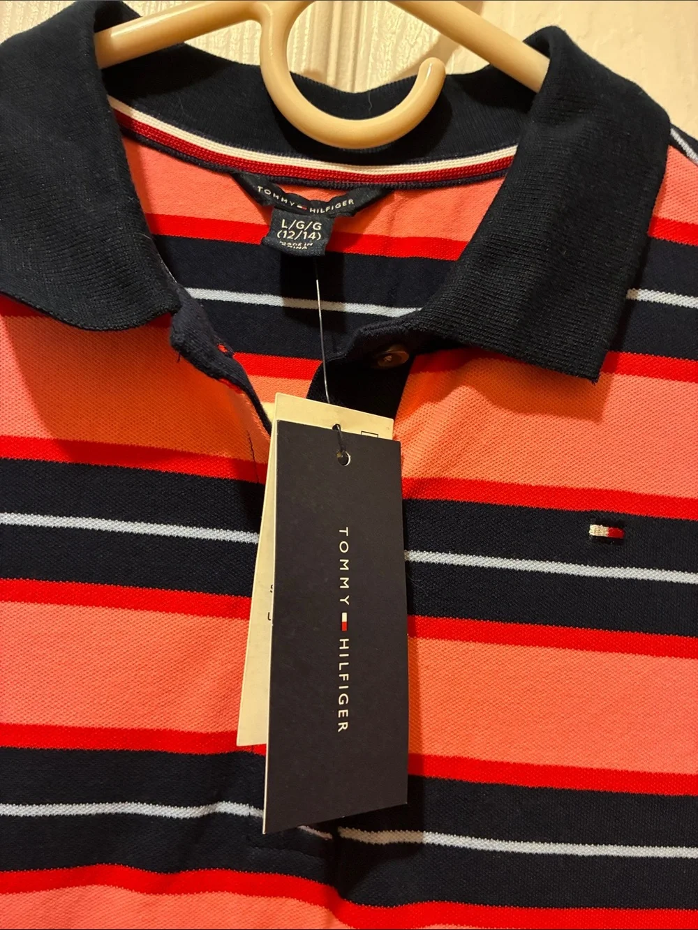 Tommy Hilfiger girl’s Varsity stripe Polo Dress. Size L (12-14)
